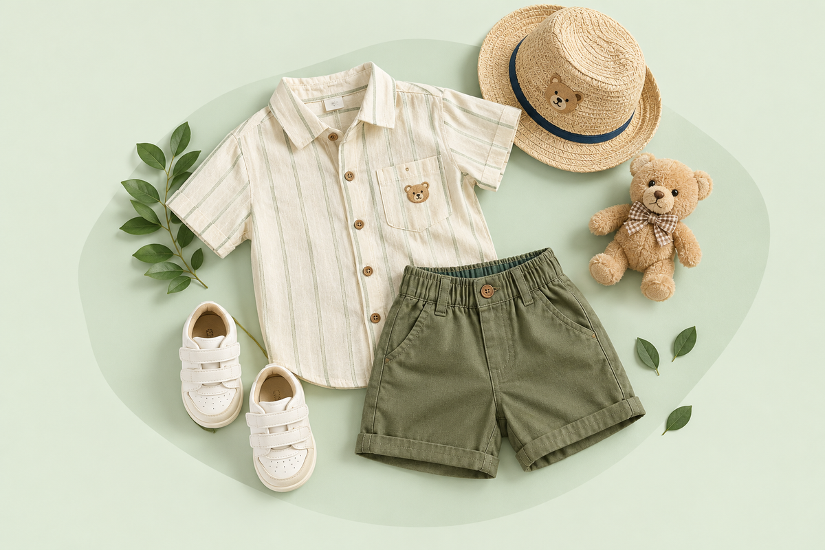 Kidswear collection flat lay