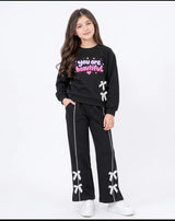 Black "You Are Beautiful" Fleece-Lined Tracksuit for Girls