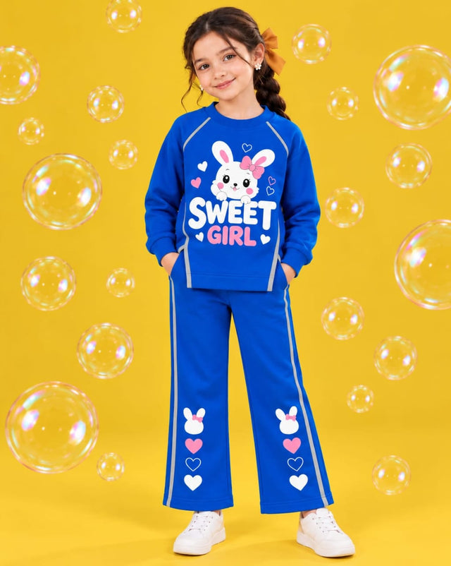 Girls Royal Blue Sweet Girl Bunny Print Tracksuit