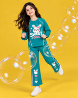 Girls Teal Sweet Girl Bunny Print Tracksuit