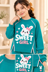Girls Teal Sweet Girl Bunny Print Tracksuit