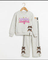 Grey "You Are Beautiful" Fleece-Lined Tracksuit for Girls