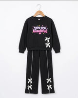 Black "You Are Beautiful" Fleece-Lined Tracksuit for Girls