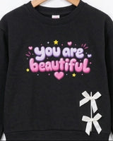 Black "You Are Beautiful" Fleece-Lined Tracksuit for Girls