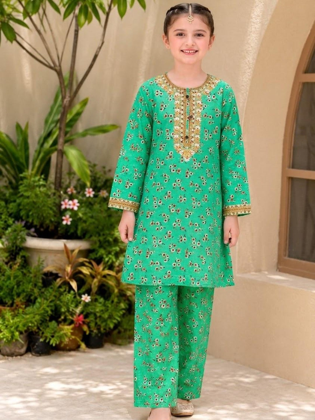 Gulbahar Floral 2-Piece Suit - Green